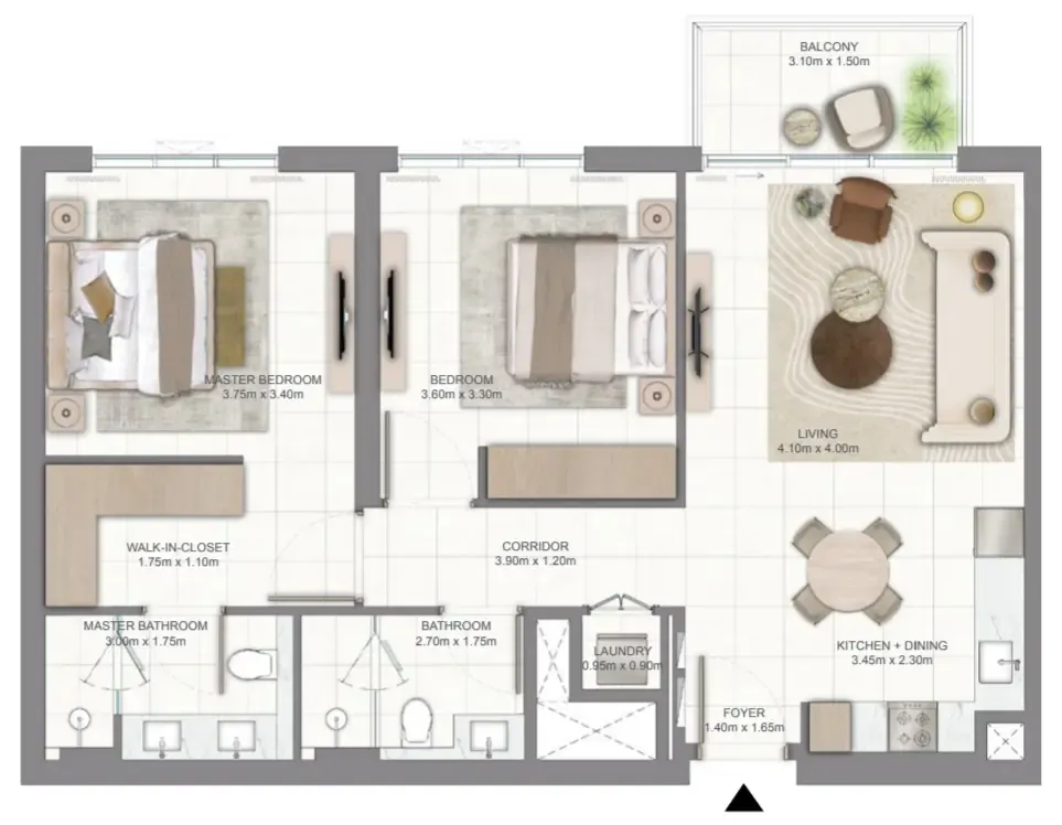Golf Vale 2 bed floor plan, 990 sqft