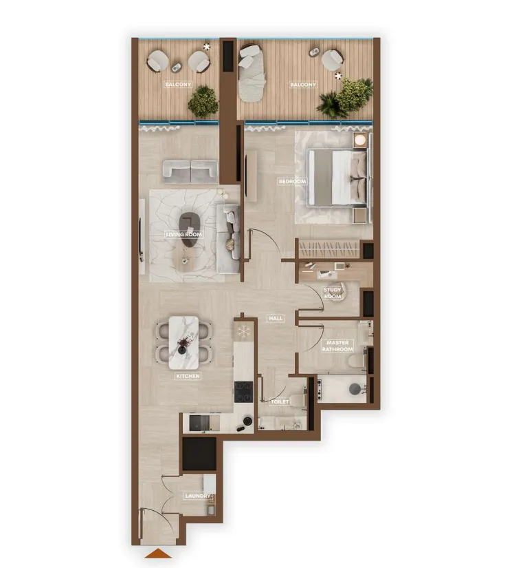 Sky Hills Astra 1 bed floor plan, 965 sqft