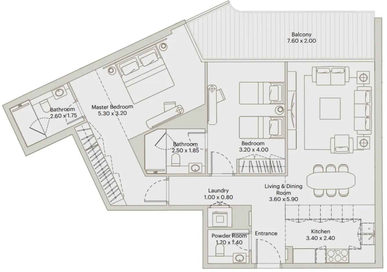 Eleve 2 bed floor plan, 1,211 – 1,212 sqft