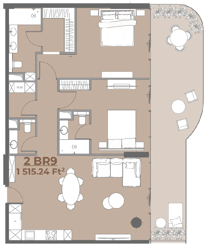 House of WELL 2 bed floor plan, 1,515 sqft