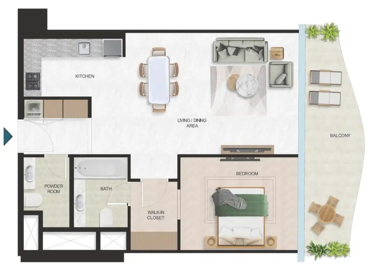Oystra 1 bed floor plan, 854 sqft