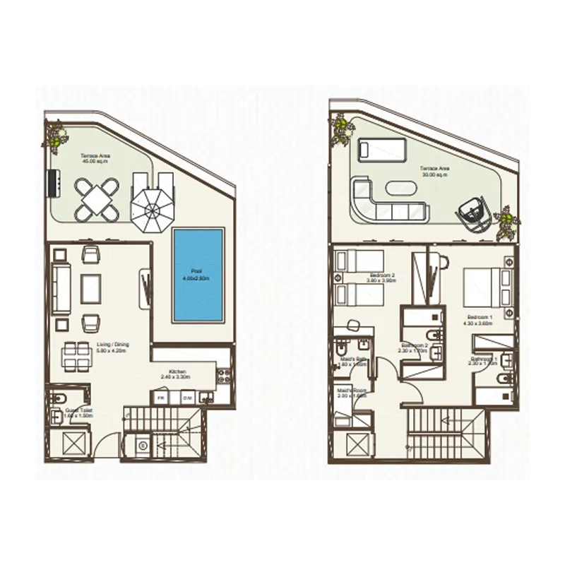 Bab Al Qasr Sea View Residence 51 2 bed floor plan, 1,766 – 2,744 sqft
