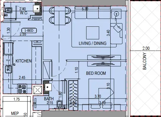 Binghatti Sky Terraces 1 bed floor plan, 763 sqft