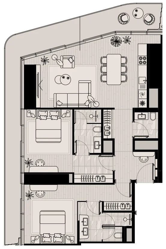 LIV Maritime 2 bed floor plan, 1,599 sqft