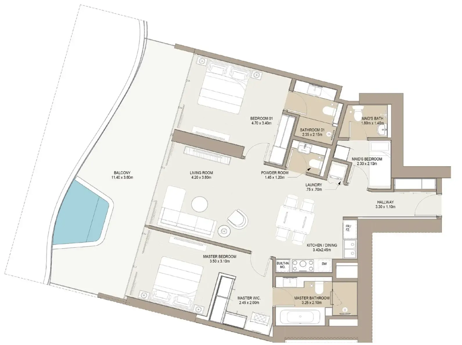Laguna Residence 2 bed floor plan, 1,596 – 1,612 sqft