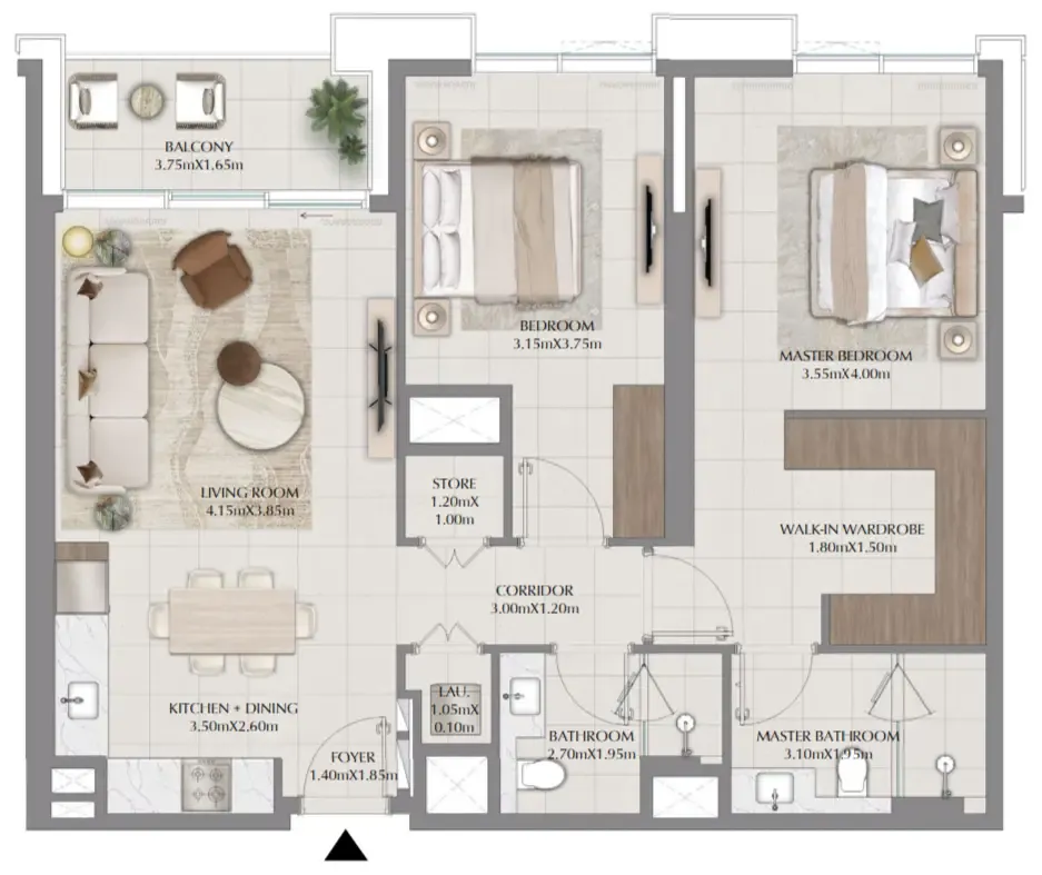 Terra Woods 2 bed floor plan, 1,121 sqft