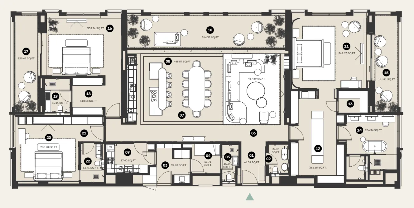Waldorf Astoria Residences 3 bed floor plan, 4,200 sqft