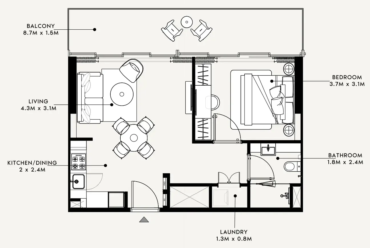 Azizi Milan 1 bed floor plan, 675 sqft