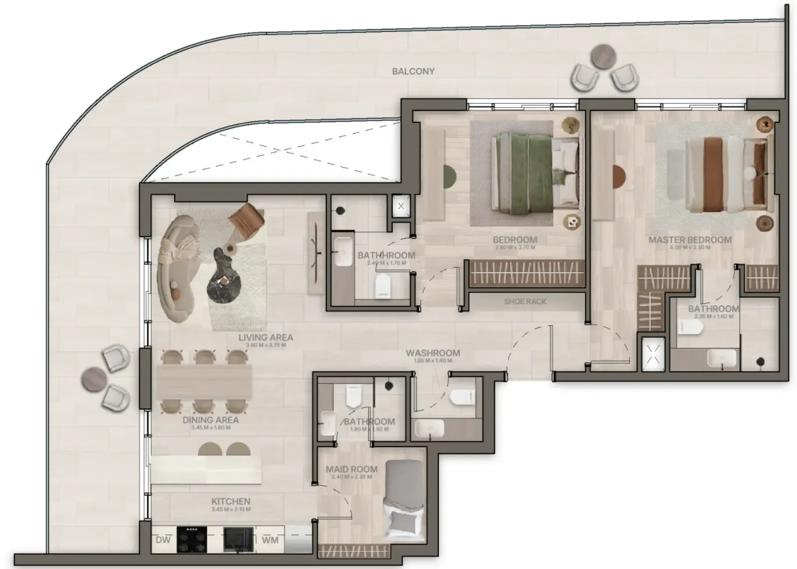Stax 2 bed floor plan, 1,426 sqft