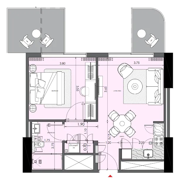 Azizi Wasel 1 bed floor plan, 640 sqft
