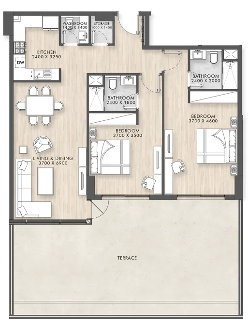 Capital Horizon Terraces 2 bed floor plan, 1,784 sqft