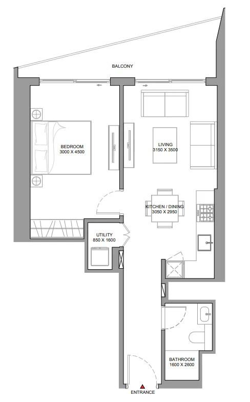 The Serene at Sobha Central 1 bed floor plan, 691 – 695 sqft