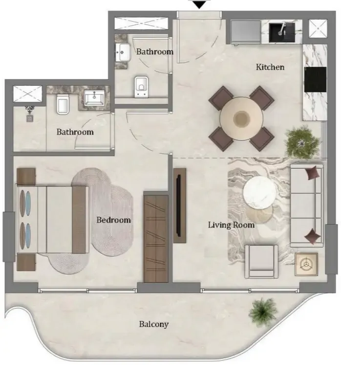 Mirari Lagoon by Zoya 1 bed floor plan, 609 sqft