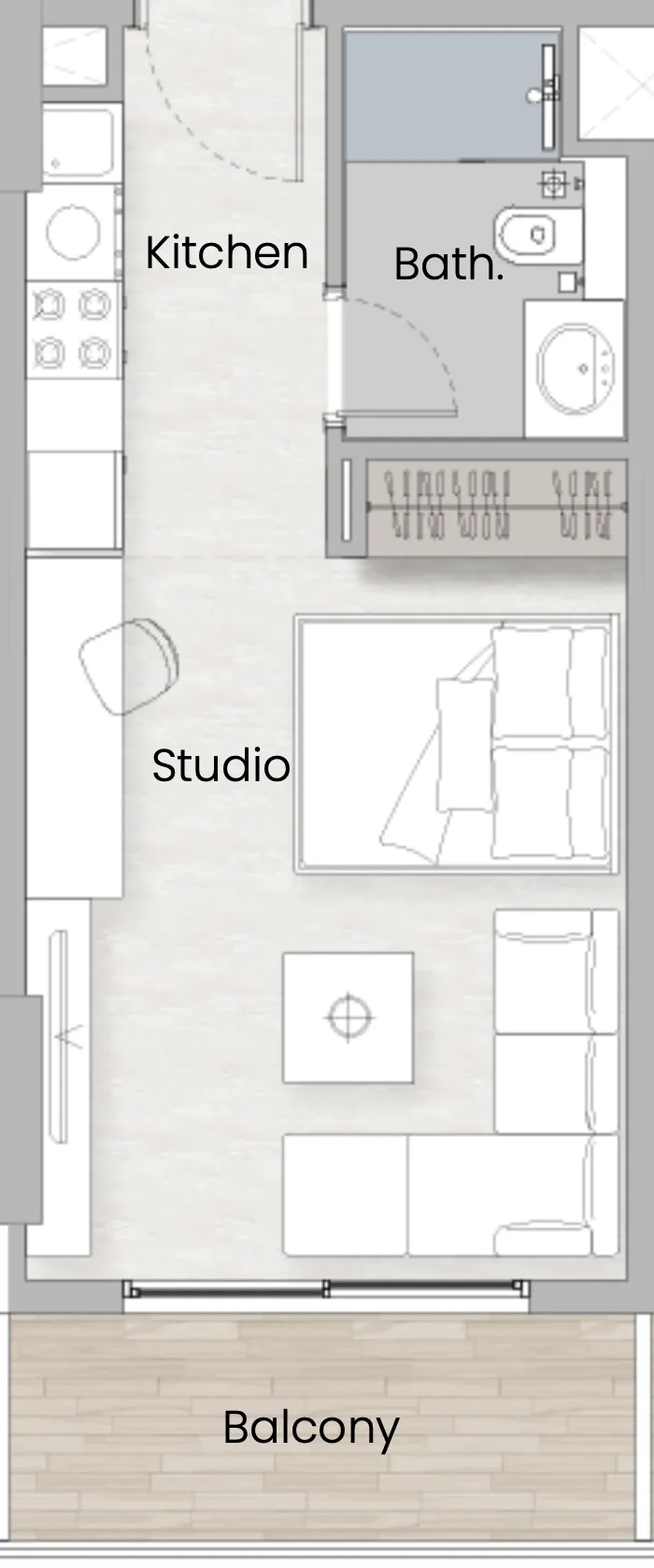 One Beverly Studio floor plan, 388 sqft