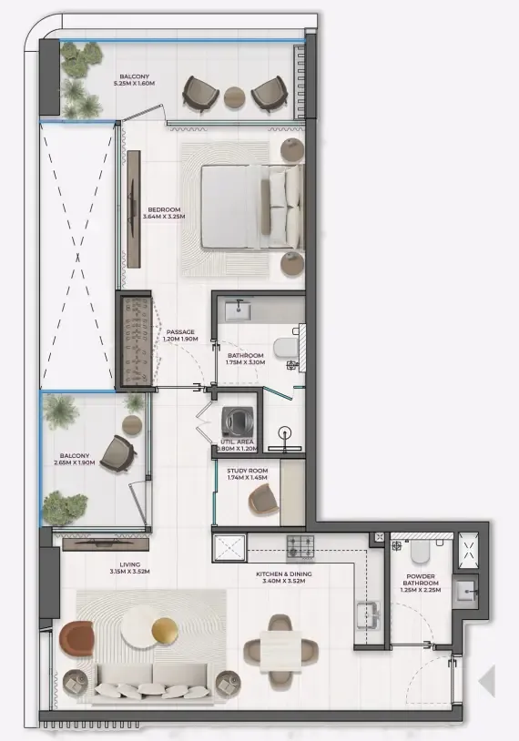 Derby Heights by AMIS 1 bed floor plan, 776 sqft