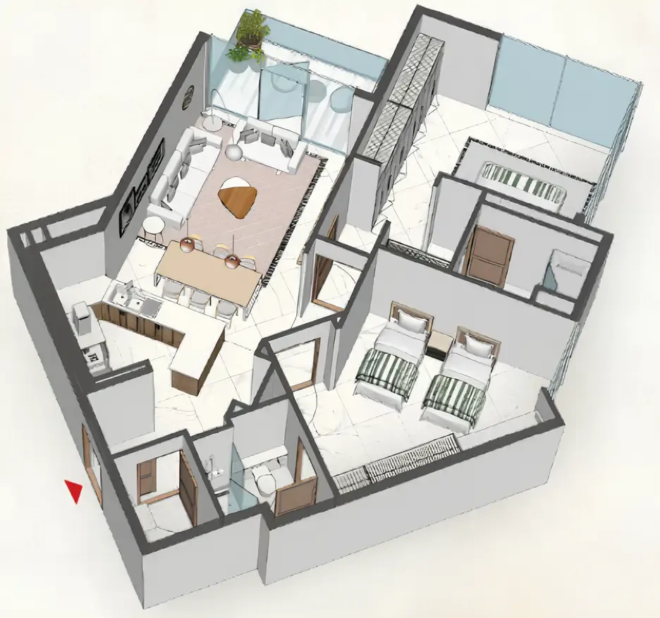 Comfort by Roof 2 bed floor plan, 1,235 sqft