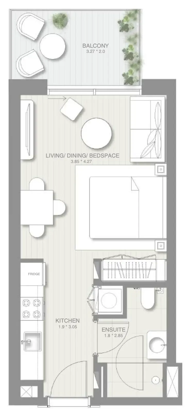 Sol Levante Studio floor plan, 422 sqft