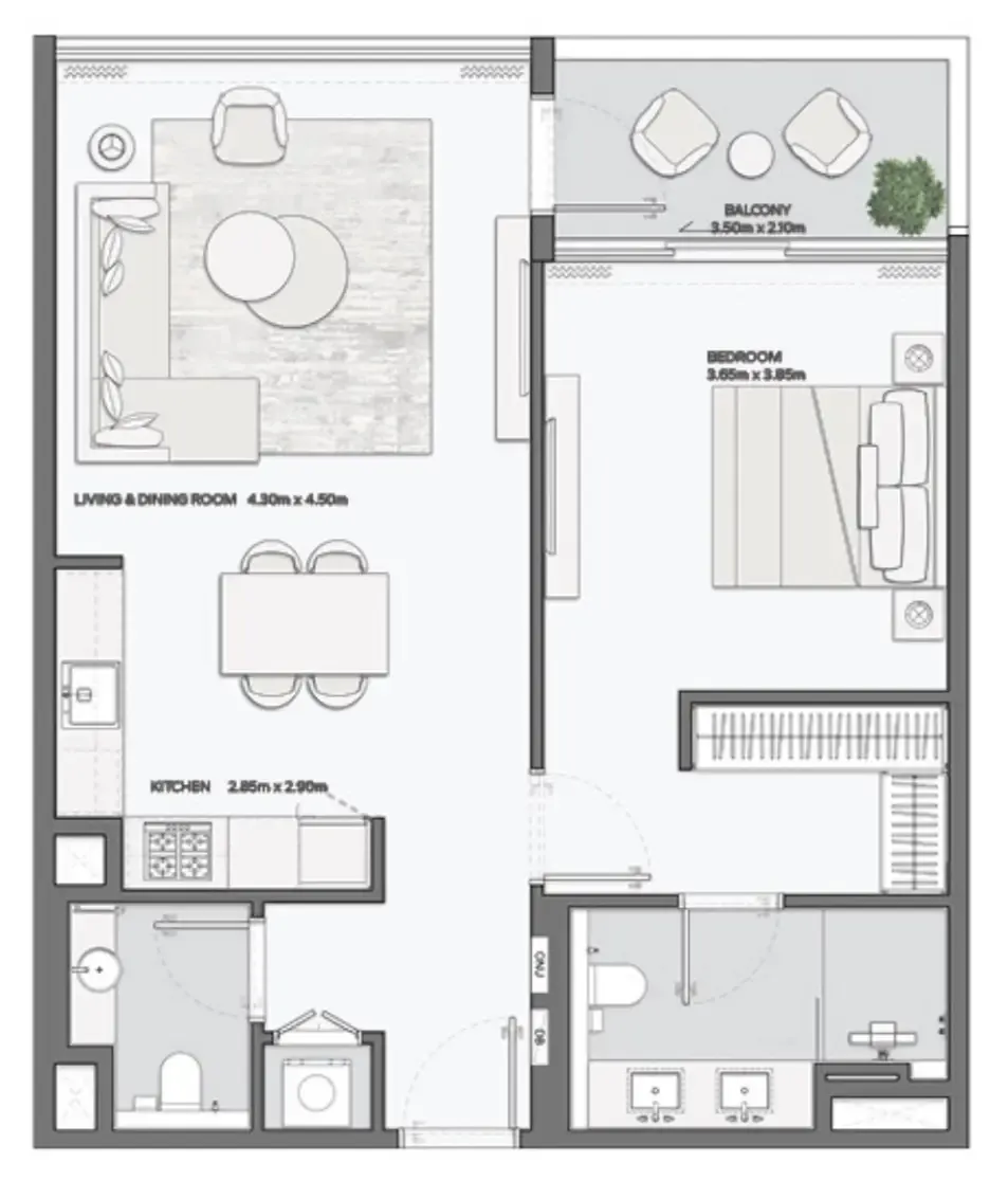 Mansory Residences by Amaal 1 bed floor plan, 903 sqft