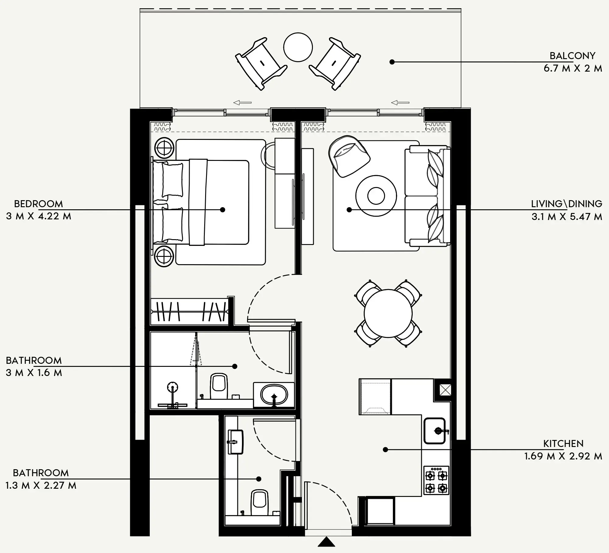 Azizi Venice 1 bed floor plan, 733 sqft
