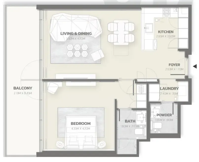 Tonino Lamborghini Residences 1 bed floor plan, 1,008 sqft