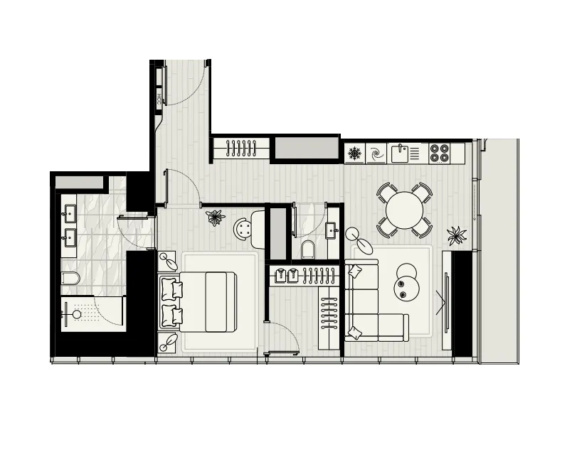 LIV Maritime 1 bed floor plan, 875 sqft