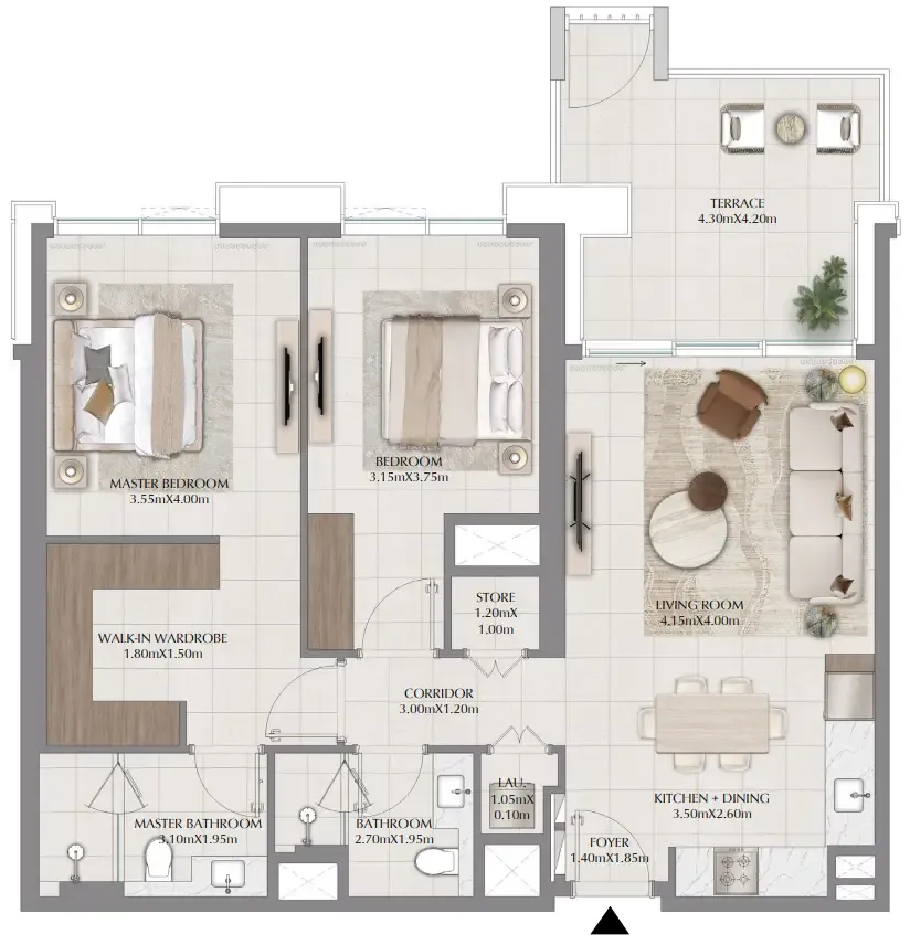Terra Woods 2 bed floor plan, 1,217 sqft