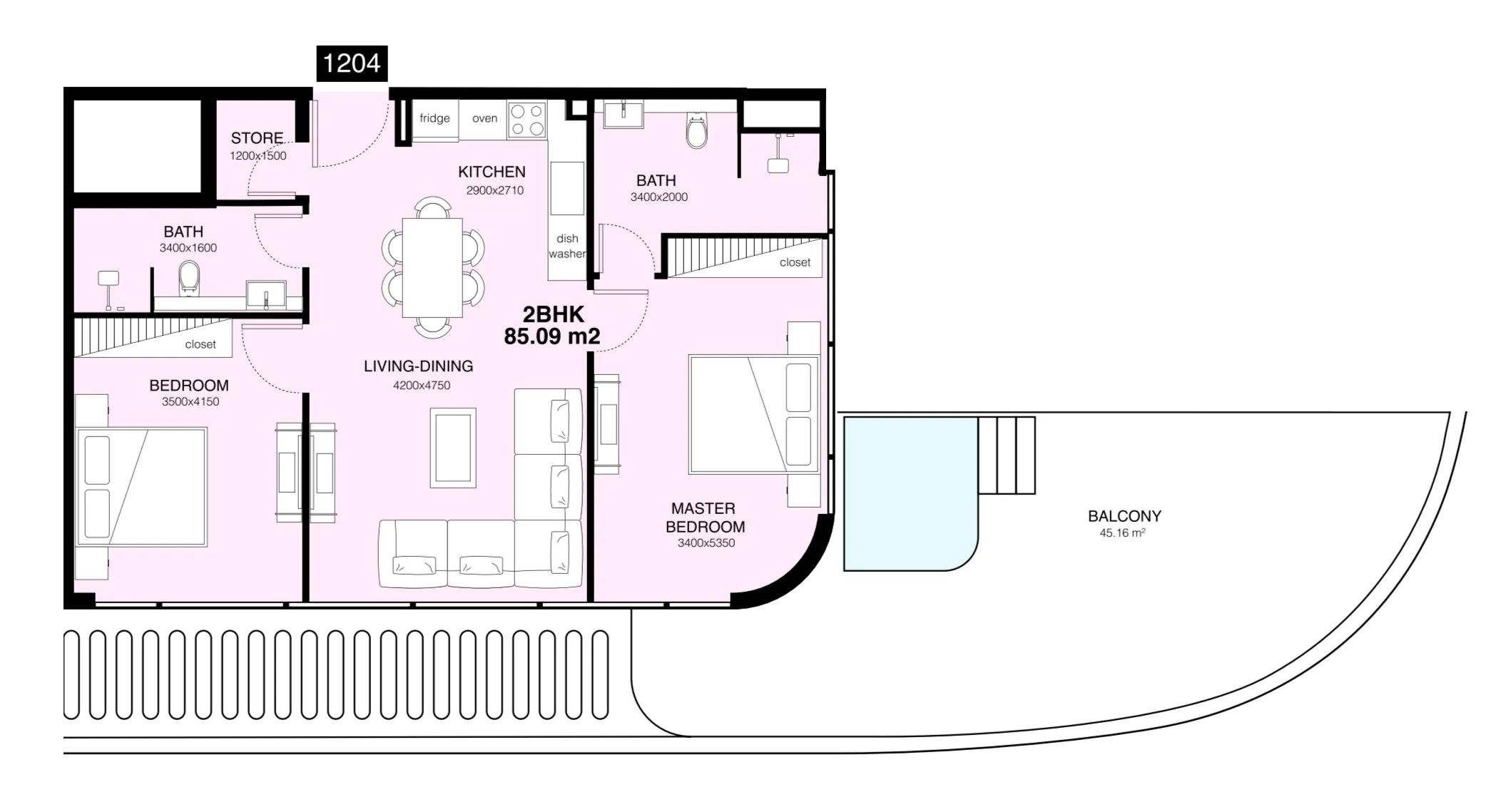 Villa Del Gavi 2 bed floor plan, 1,445 sqft