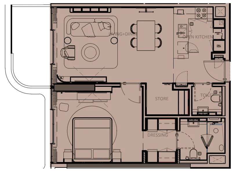 Sunset Bay Grand 1 bed floor plan, 845 sqft