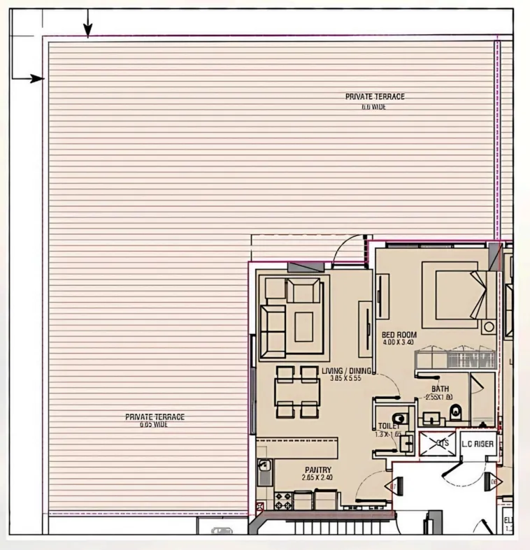 Brand Centro 1 bed floor plan, 2,427 sqft