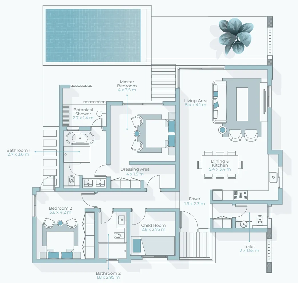 Hawana Salalah - Amazi 2 bed floor plan, 1,184 sqft