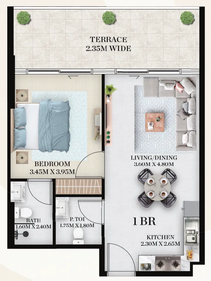 Chapter 01 by Newbury 1 bed floor plan, 748 sqft
