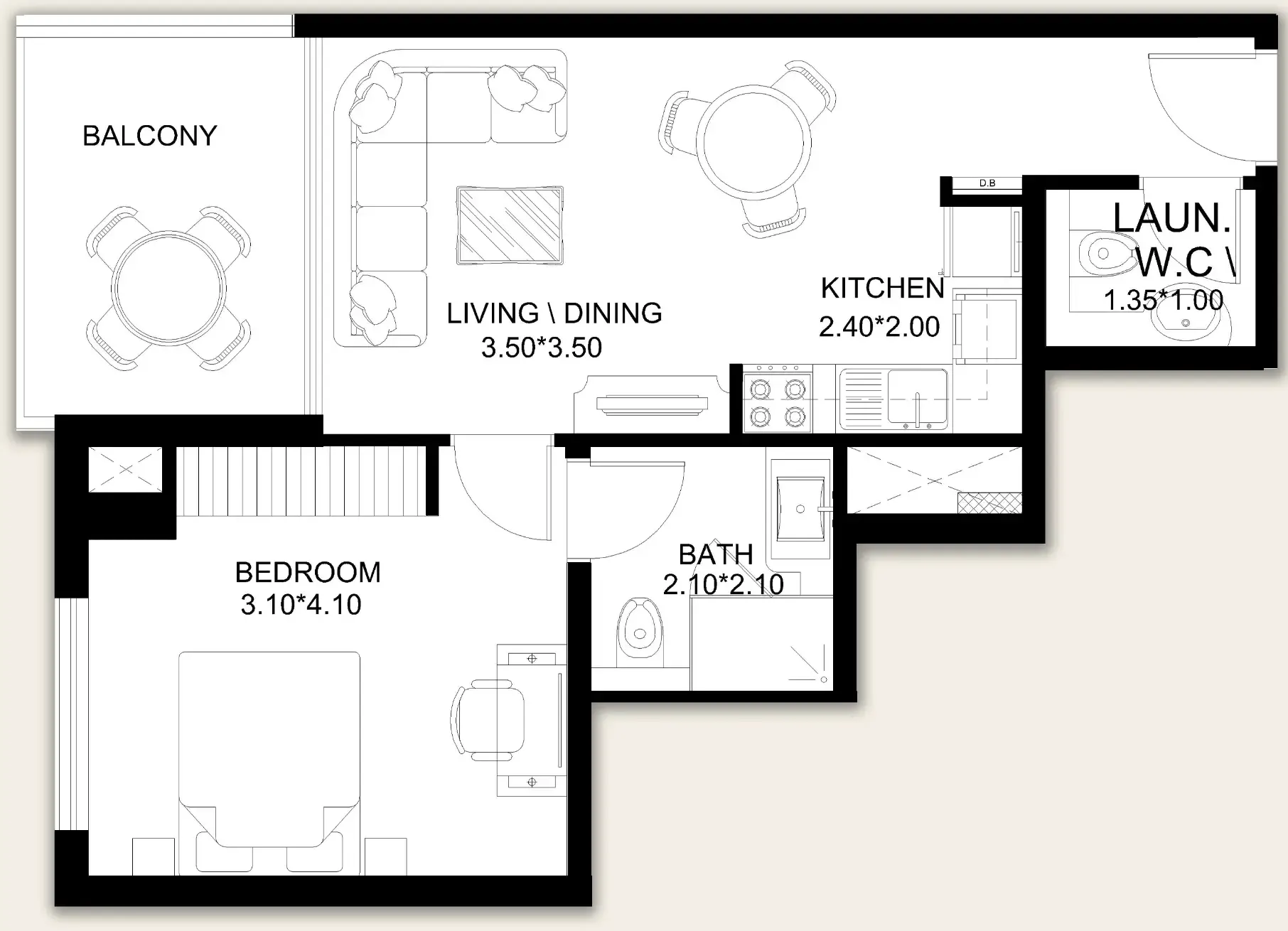 X11 1 bed floor plan, 639 sqft