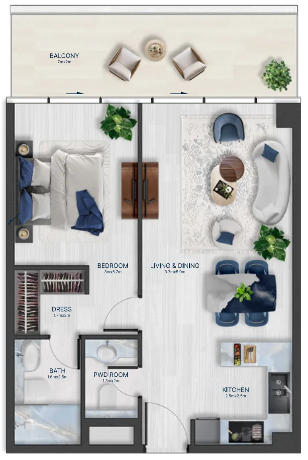 Acacia by BNW Developments 1 bed floor plan, 683 – 1,118 sqft