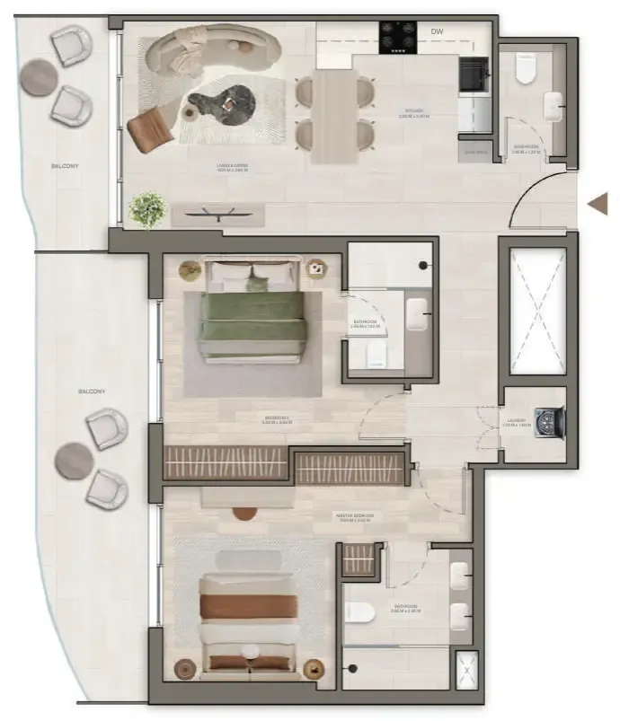 Stax 2 bed floor plan, 1,085 sqft