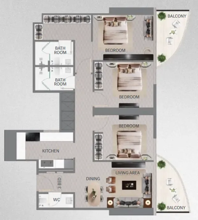 Maybach Ultimate Luxury 3 bed floor plan, 1,284 – 1,528 sqft