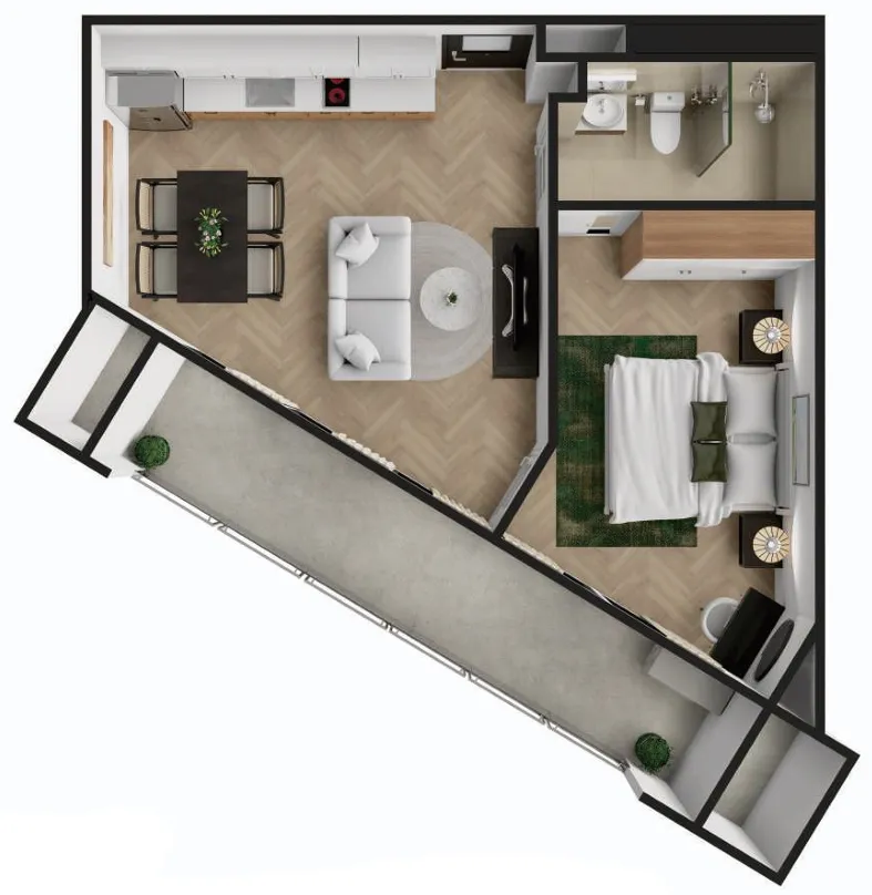 The Zero Bang Tao 1 bed floor plan, 505 sqft