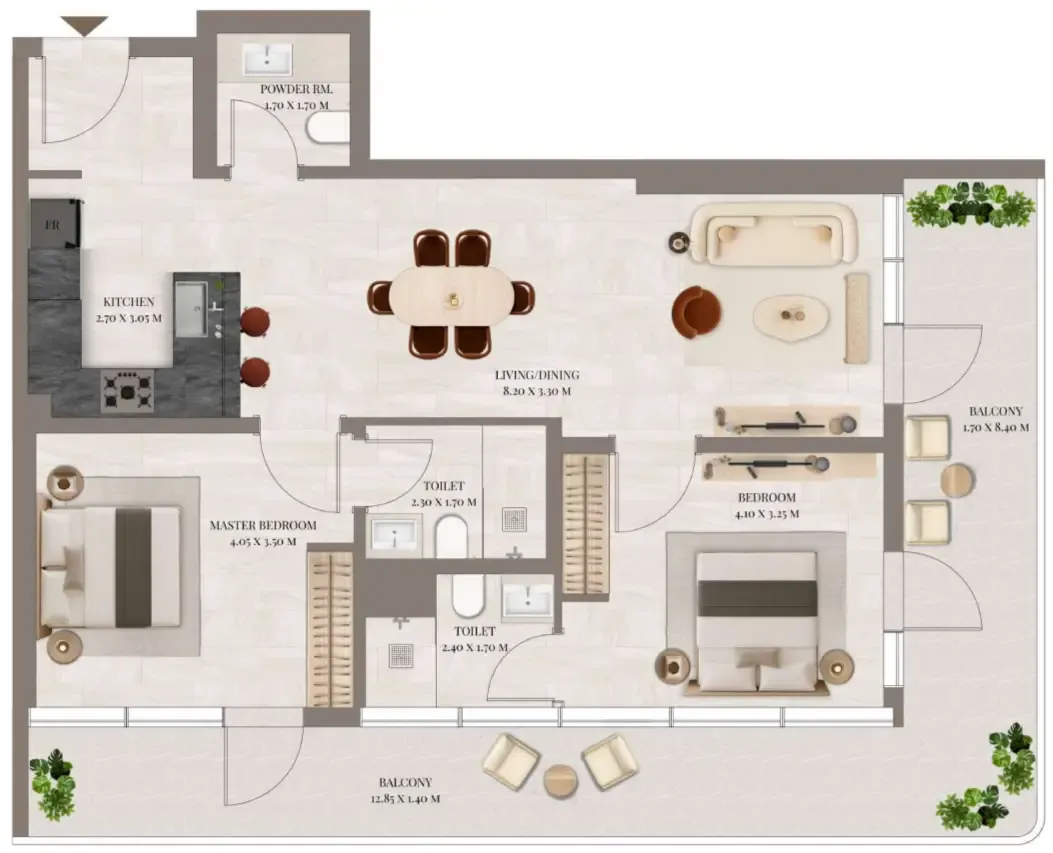 Rivo 2 bed floor plan, 1,271 – 1,272 sqft