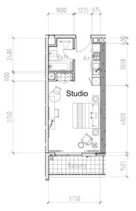 Aykon City Tower Studio floor plan, 420 sqft