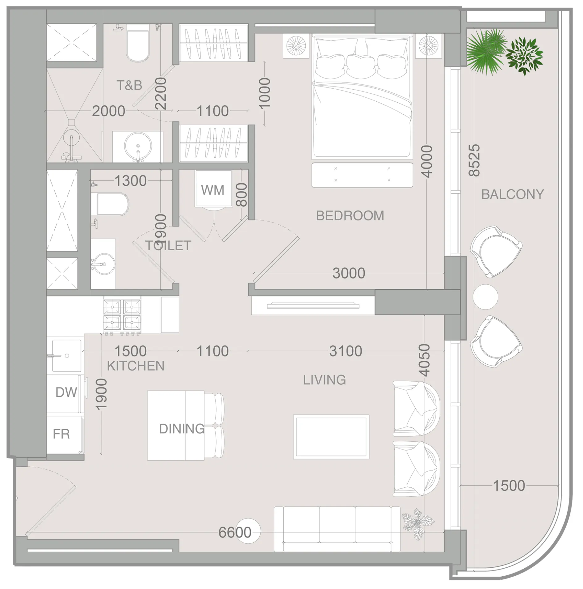 ALTA V1EW 1 bed floor plan, 739 sqft