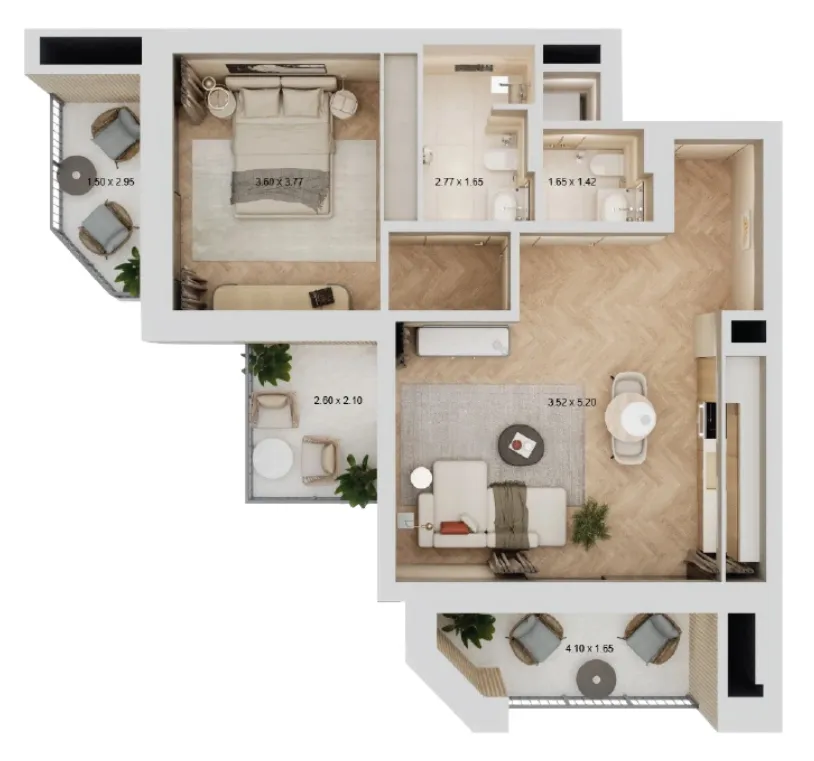 Arisha Terraces 1 bed floor plan, 809 sqft