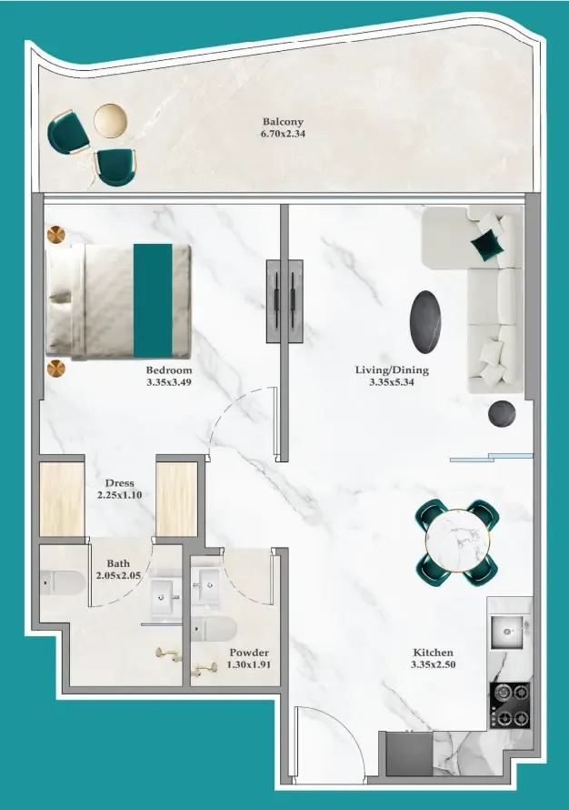 Breez 1 bed floor plan, 656 – 662 sqft