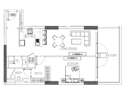 Damac Riverside Views 1 bed floor plan, 976 sqft