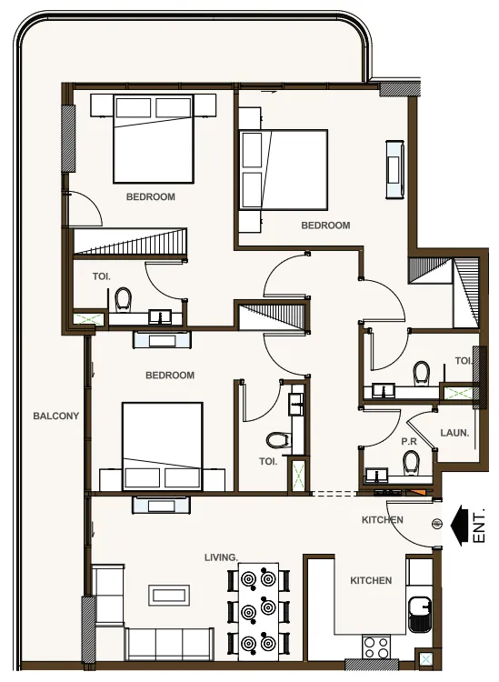 Casa Aura Residence 3 bed floor plan, 1,447 – 1,452 sqft