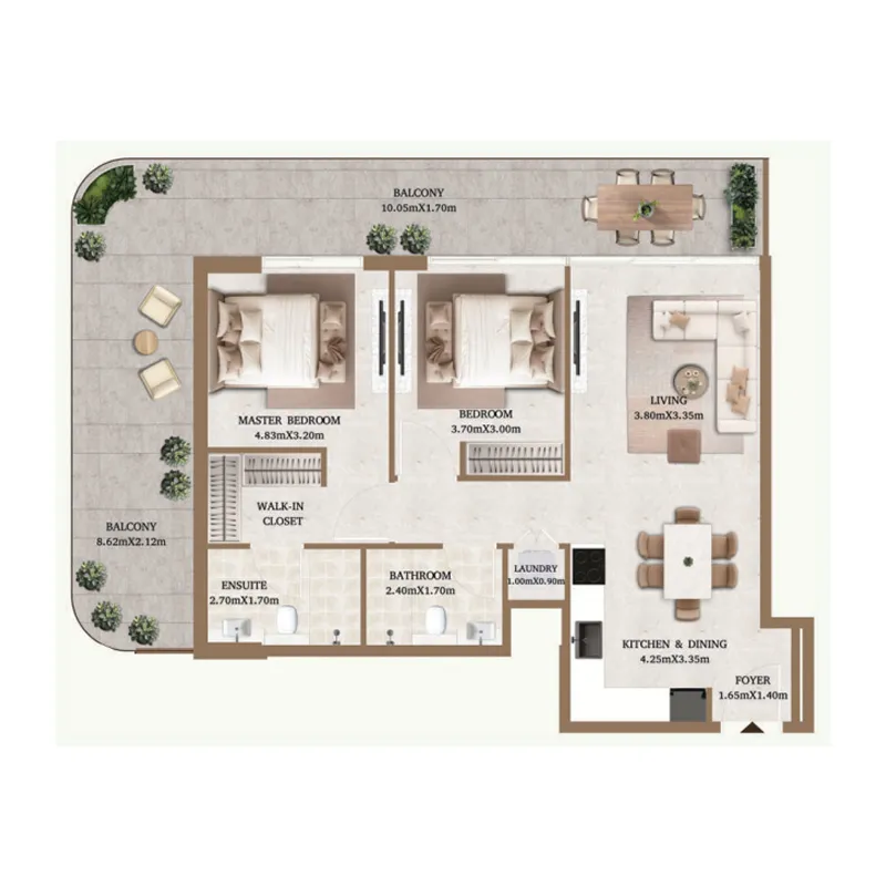 Arthouse Private Residences 2 bed floor plan, 1,201 sqft