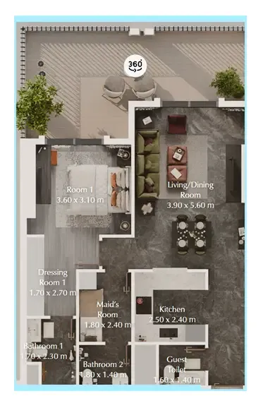 Bab Al Qasr Garden Residences 65 1 bed floor plan, 963 sqft
