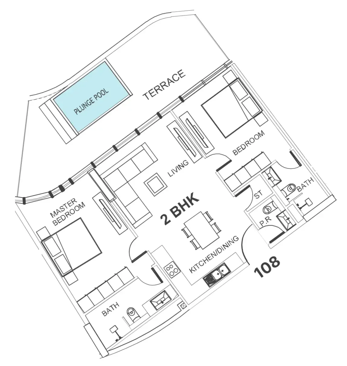 Villa Del Garda 2 bed floor plan, 1,288 sqft