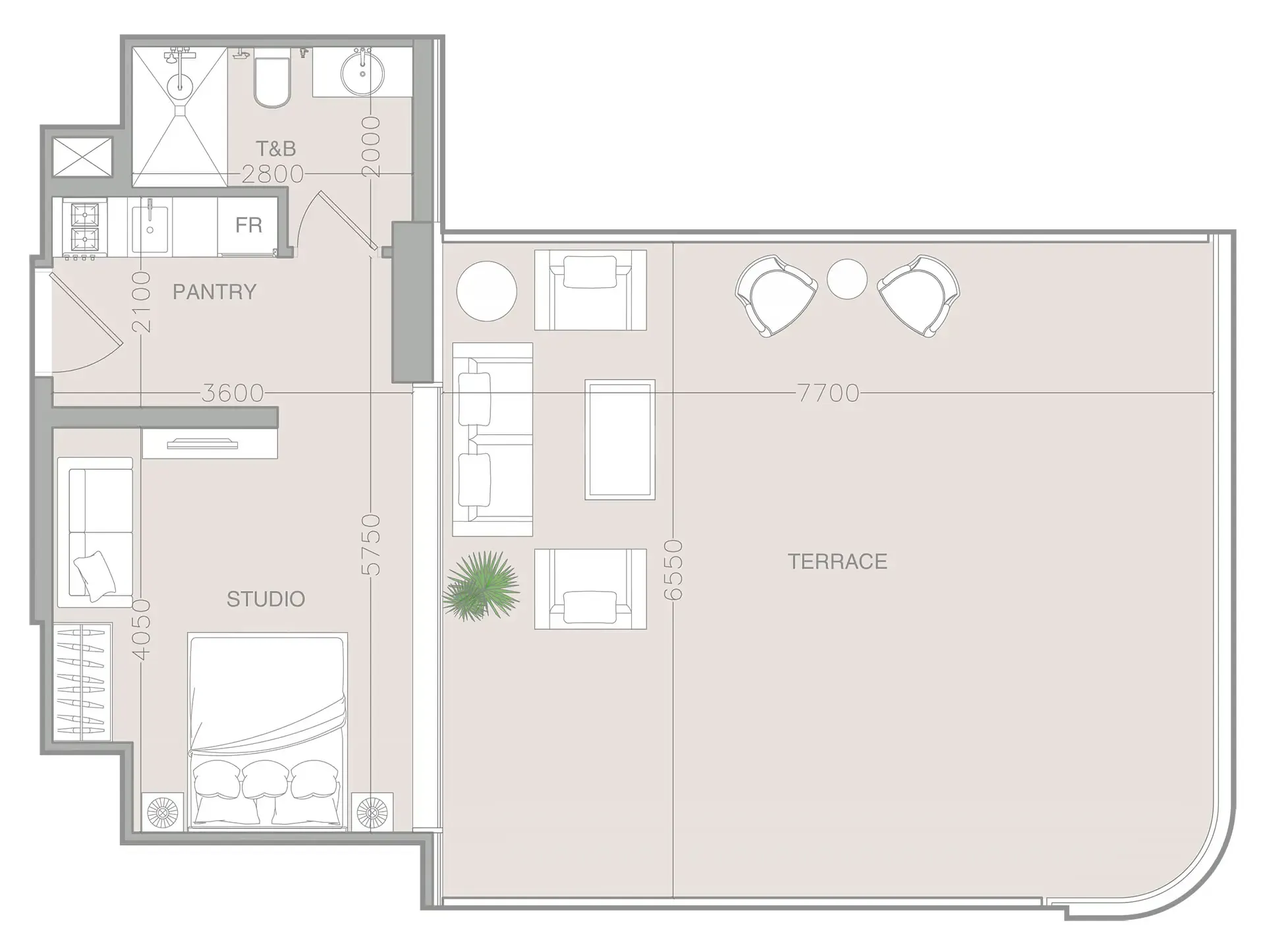 ELAR1S Axis Studio floor plan, 881 sqft