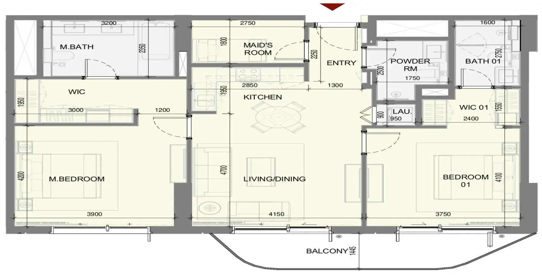 Takaya 2 bed floor plan, 1,258 sqft