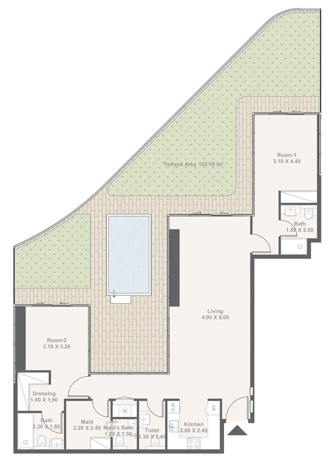 Bab Al Qasr Sea View Residence 51 2 bed floor plan, 2,210 sqft
