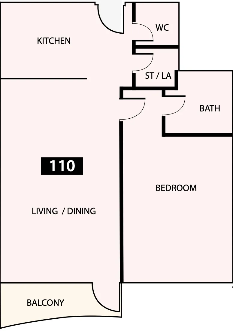 Paradise View 1 1 bed floor plan, 777 sqft